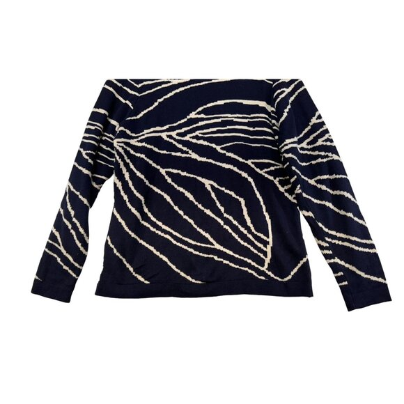 Susan Graver Womens Zip-Up Cardigan Sweater L Dark Navy & Beige Abstract Print - Picture 9 of 10